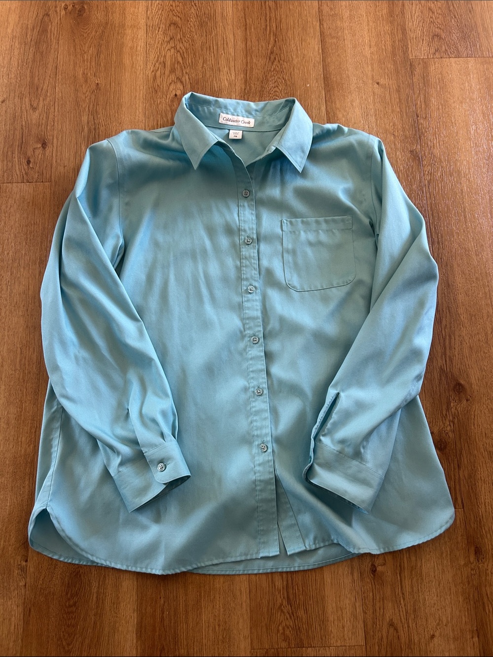 Coldwater Creek Women’s Aqua Blue Long Sleeve Button-Down Shirt